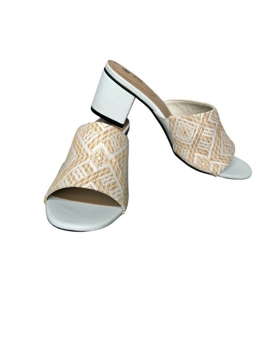 Avon Shoes - Avon Cushion Walk Slides Sandal Block Heel Womens 9 Beige Straw Weave Mules Shoe